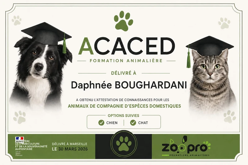 acaced diplome daf-waf petsitting formation animaliere animal chien chat attestation zoopro